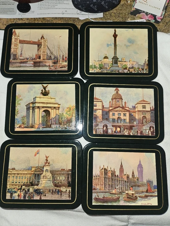 Vtg Brooks Brothers London Scenes Coasters Set Of 6 Handmade In England - Picture 3 of 4